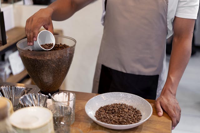 A coffee expert preparing specialty coffee