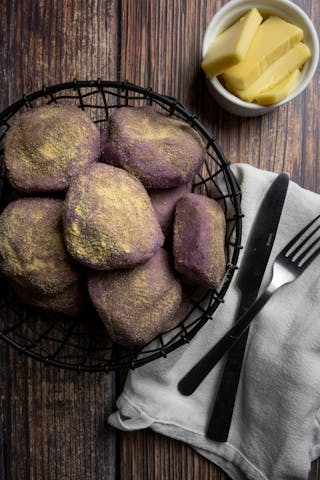 Bread made from ube tubers on the table